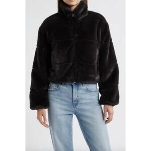 NEW SAVE THE DUCK yuki fur cropped jacket in brown / black